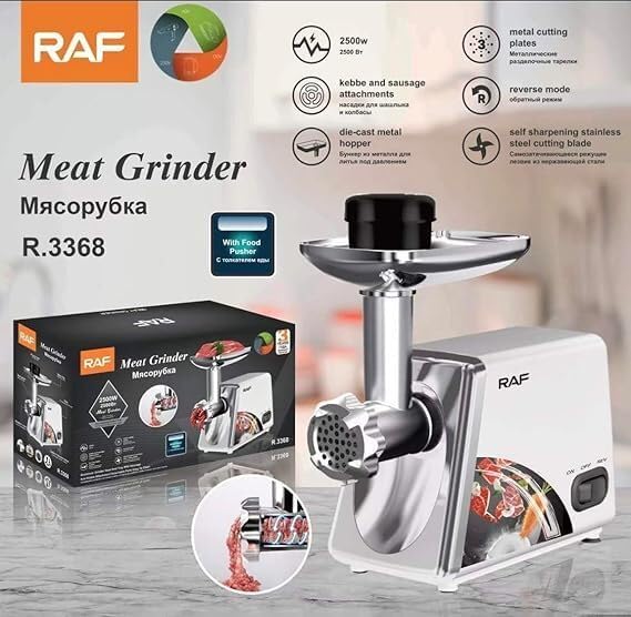 RAF Electric Meat Grinder, Sausage Stuffer Maker 2500W Food Grinder with Blade & Plates, Sausage Stuffer Tubes & Kubbe Kit, Stainless Steel Heavy Duty Meat Mincer Machine for Home Kitchen Use
