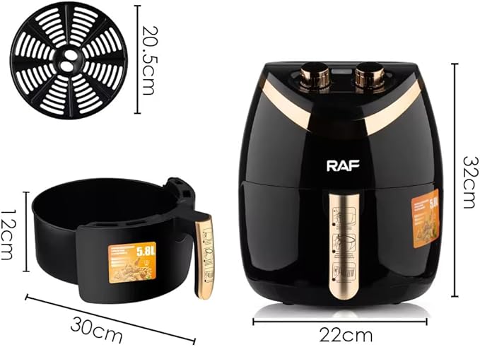 RAF Air Fryer Oven, 6 Quart/5.8 Liter Air Fryer with 1500 Watt Electric Air Frying Toaster Oven for Baking, Roasting, Dehydrating, Auto Shutoff, Non-stick and Dishwasher Safe Basket